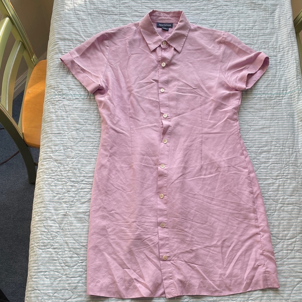 Ann Taylor 100% Silk Button-Up Dress